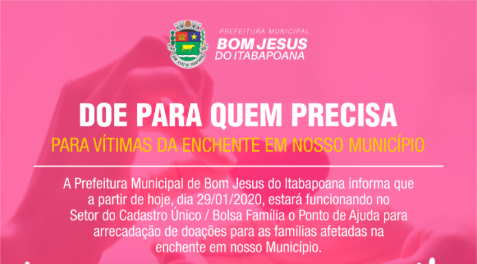 Doação para as vítimas das enchentes de Bom Jesus de Itabapoana